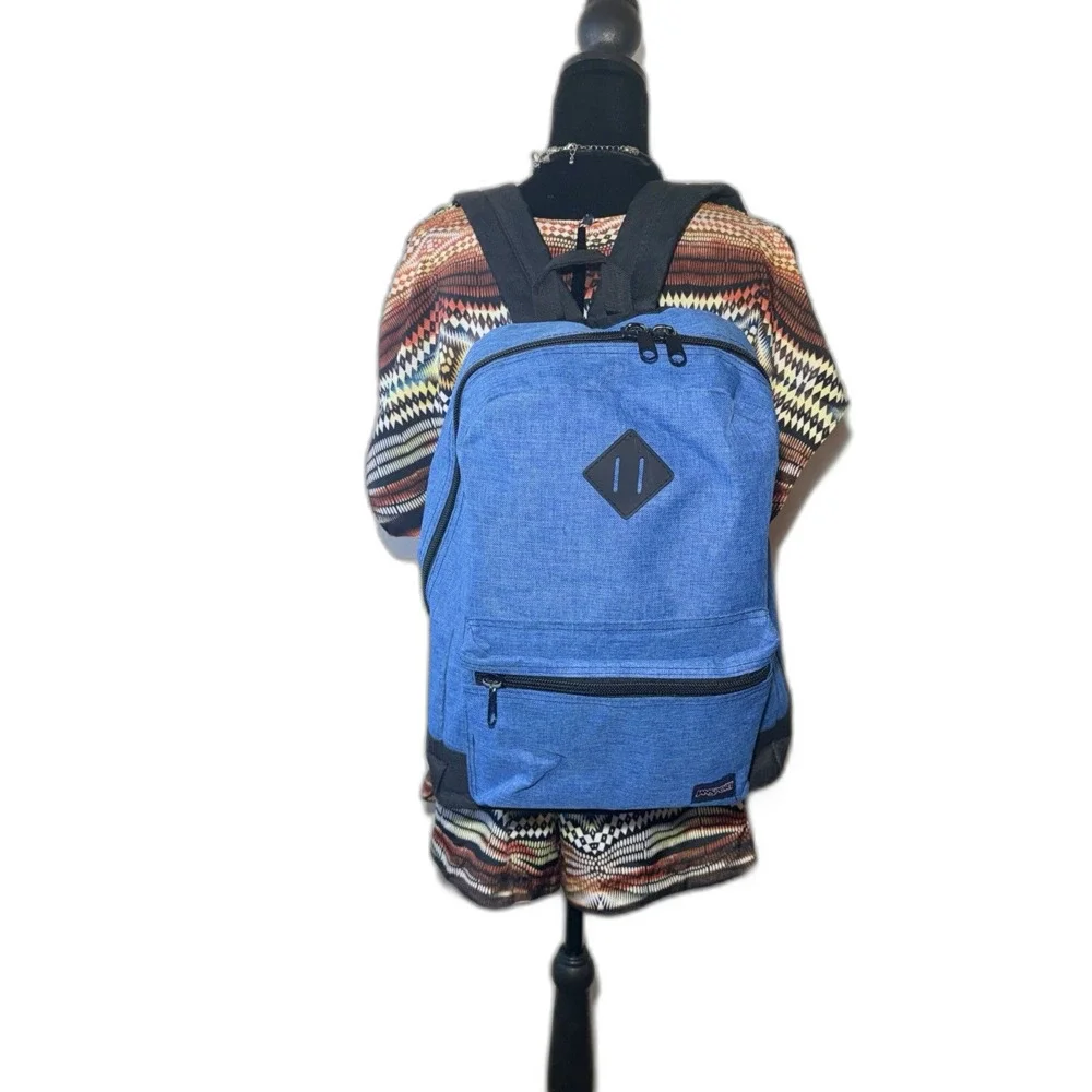 JanSport School Backpack Blue Travel Laptop Front Zip Pocket 16x13x6in